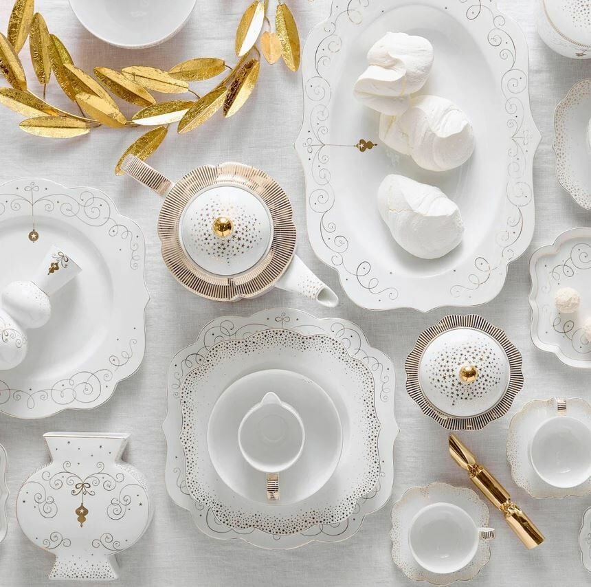 Beyaz Porselen Servis Kasesi 23 Cm Royal Gold White Collection by Pip Studio