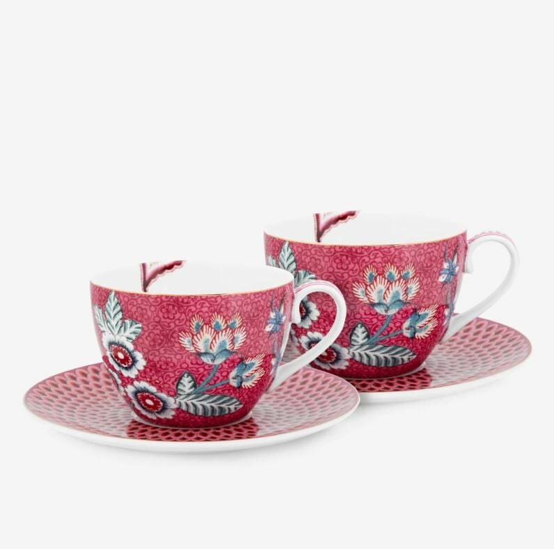 Kırmızı Porselen Çay Fincan Seti 280 Ml Flower Festival Collection by Pip Studio