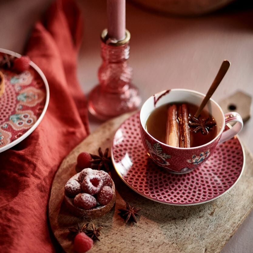 Kırmızı Porselen Çay Fincan Seti 280 Ml Flower Festival Collection by Pip Studio