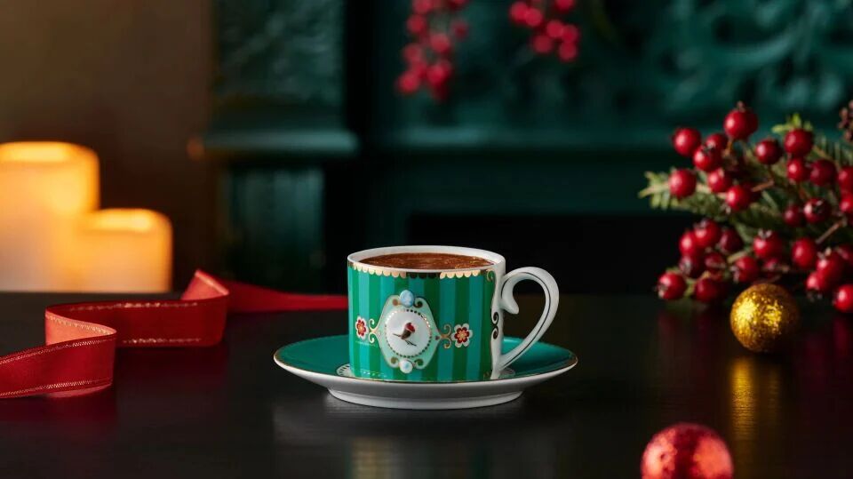 Yeşil Porselen Kahve Fincanı 125 Ml Love Birds Collection by Pip Studio