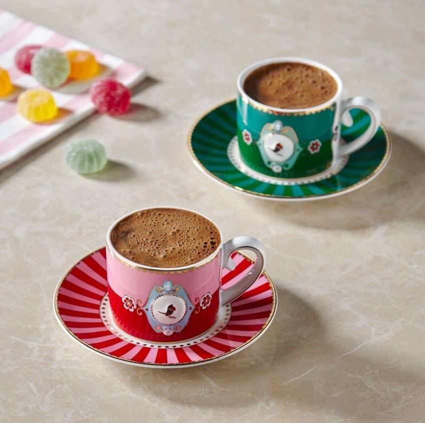 Yeşil Porselen Kahve Fincanı 125 Ml Love Birds Collection by Pip Studio