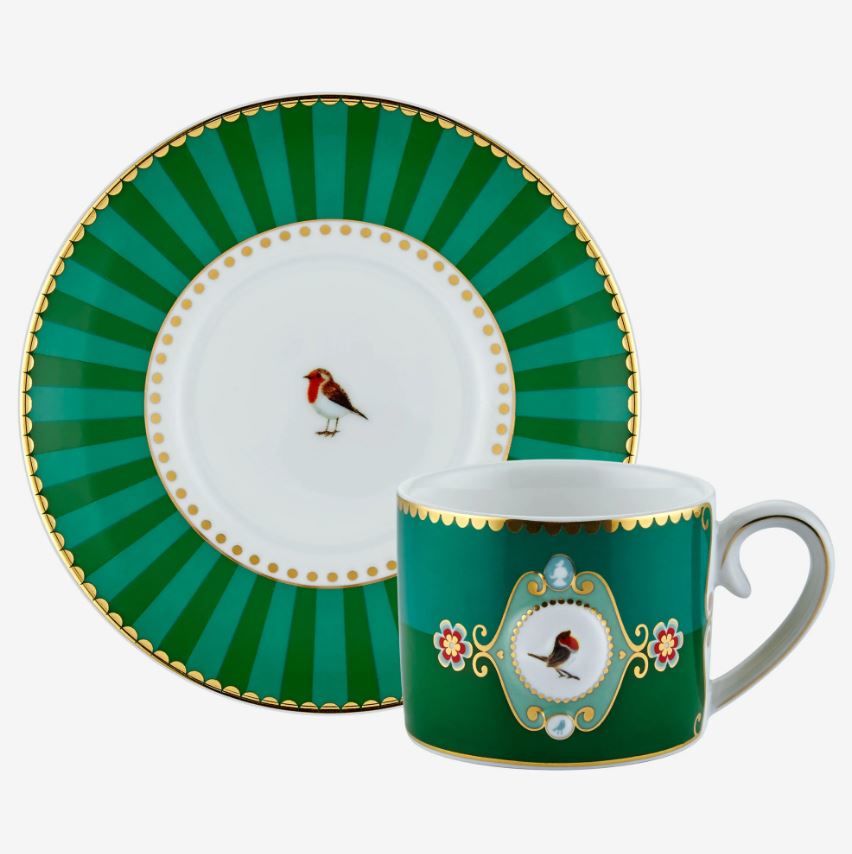 Yeşil Porselen Kahve Fincanı 125 Ml Love Birds Collection by Pip Studio