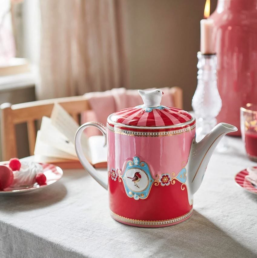 Kırmızı Pembe Porselen Demlik 1300 Ml Love Birds Collection by Pip Studio