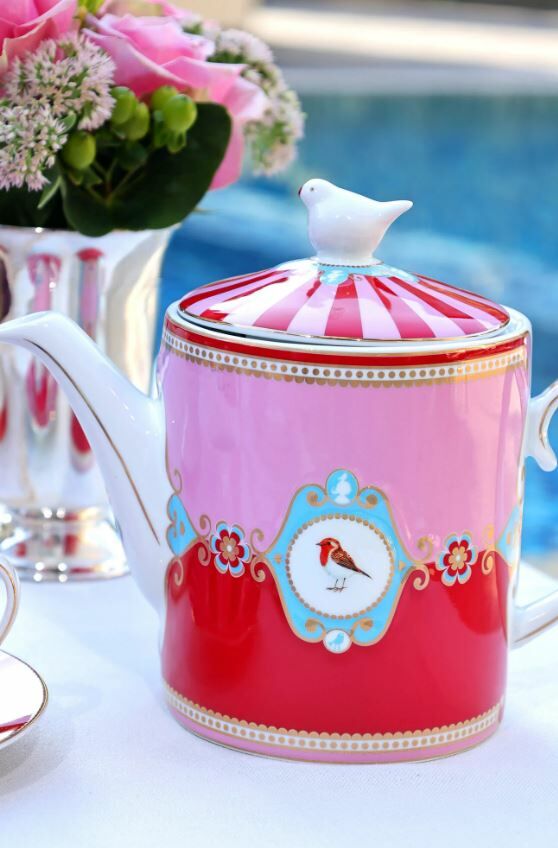 Kırmızı Pembe Porselen Demlik 1300 Ml Love Birds Collection by Pip Studio