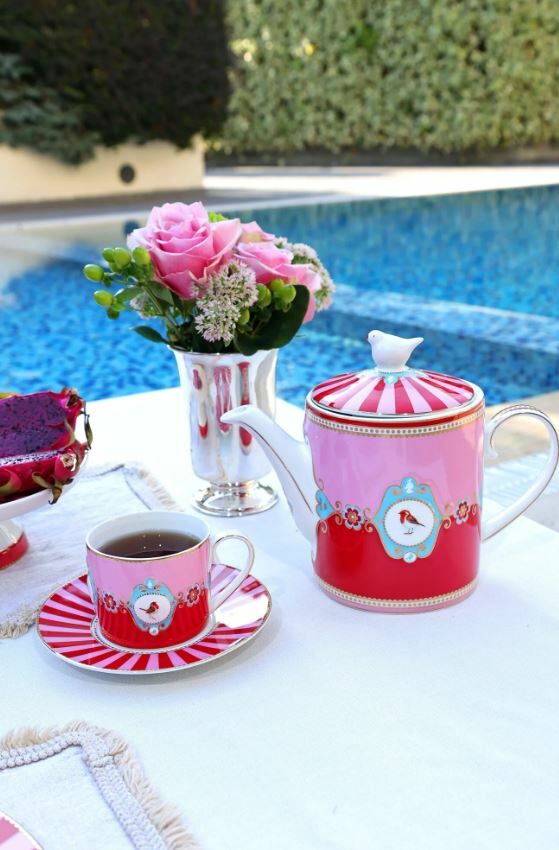 Kırmızı Pembe Porselen Demlik 1300 Ml Love Birds Collection by Pip Studio