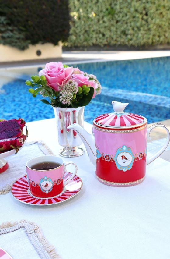 Kırmızı Pembe Porselen Demlik 1300 Ml Love Birds Collection by Pip Studio