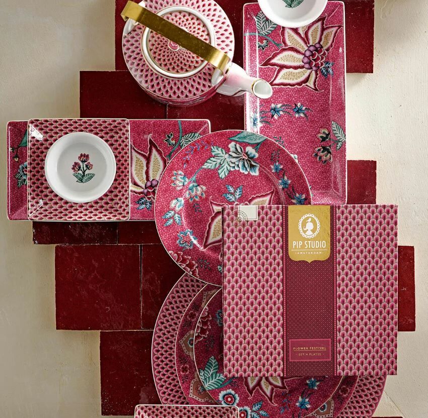 Kırmızı Porselen Demlik 1000 Ml Flower Festival Collection by Pip Studio