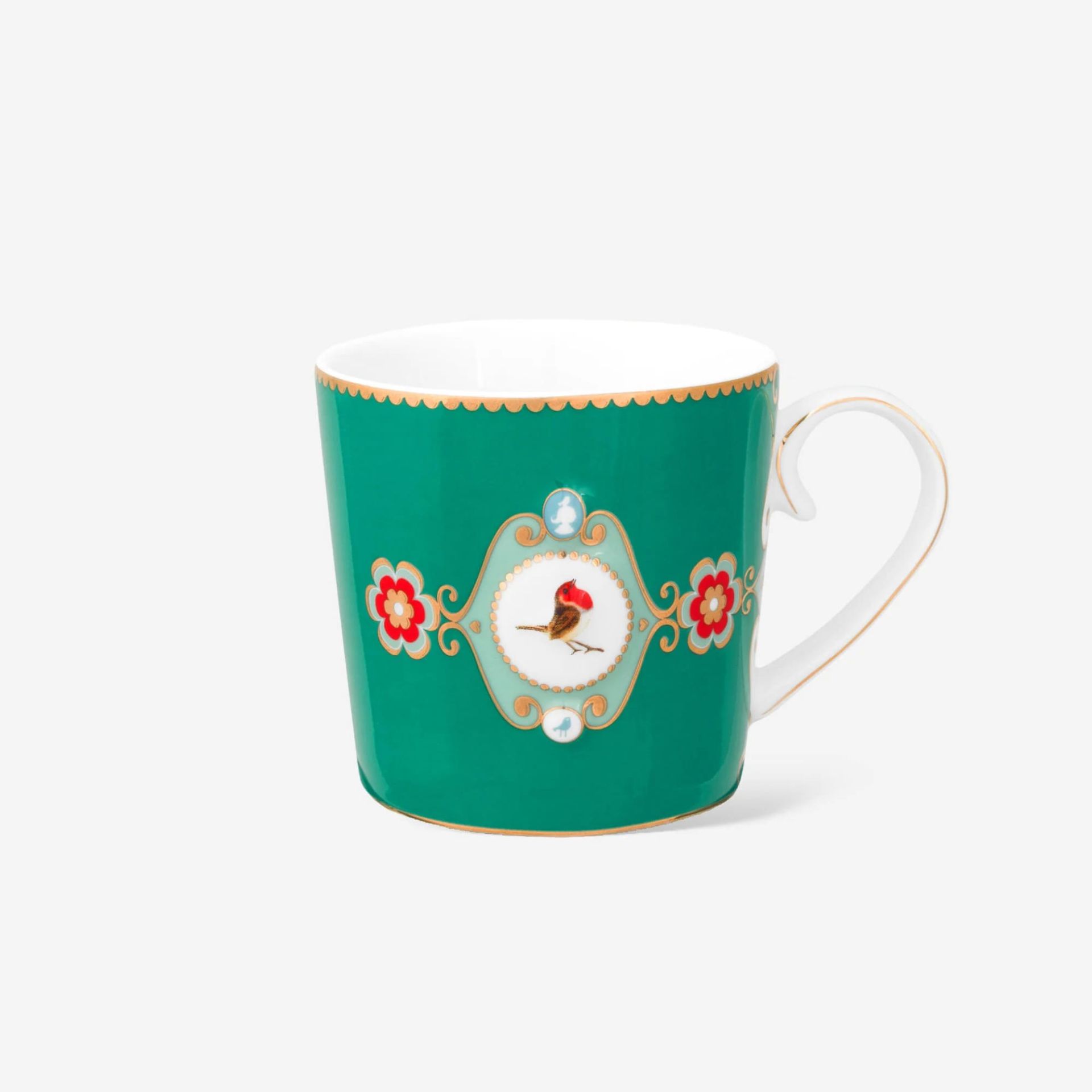 Love Birds Yeşil Madalyon Desenli  Küçük Mug 150 ml