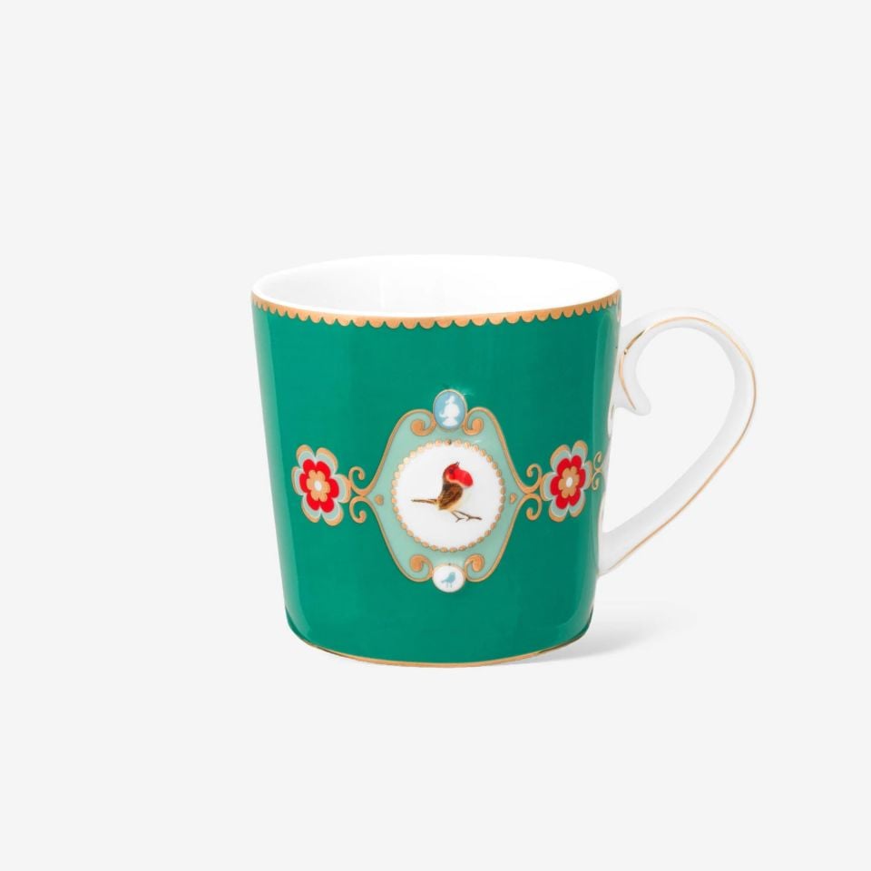 Love Birds Yeşil Madalyon Desenli  Küçük Mug 150 ml