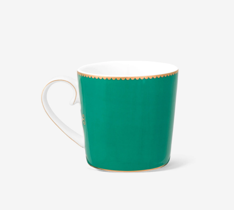 Love Birds Yeşil Çizgili Madalyon Desenli Küçük Mug 150 ml