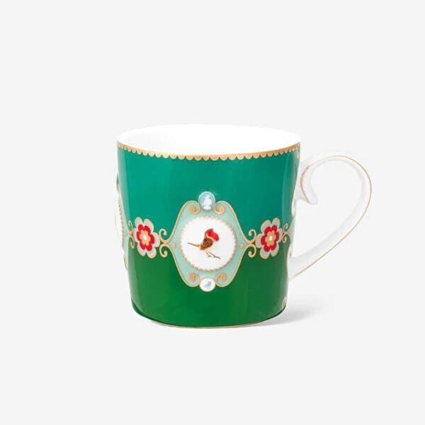 Love Birds Yeşil Renkli Madalyon Desenli Küçük Mug 150 ml