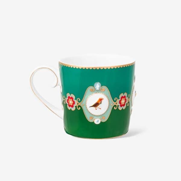 Love Birds Yeşil Renkli Madalyon Desenli Küçük Mug 150 ml