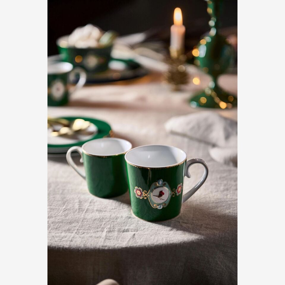 Koyu Yeşil Porselen Kupa 250 Ml Love Birds Collection by Pip Studio