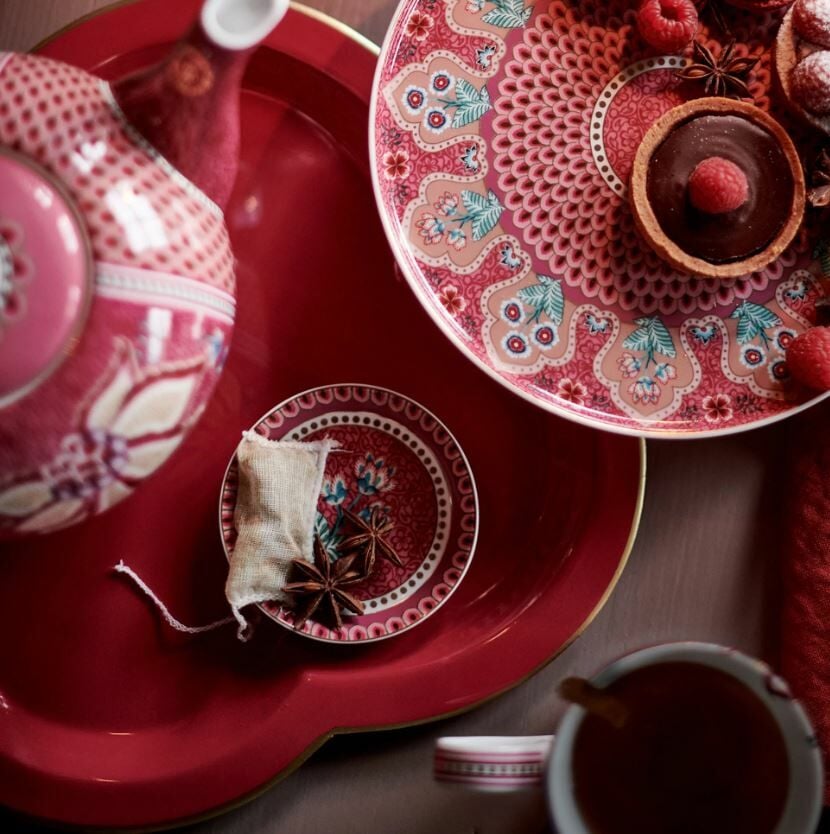 Kırmızı Porselen Çay Tabağı 9 Cm Flower Festival Collection by Pip Studio