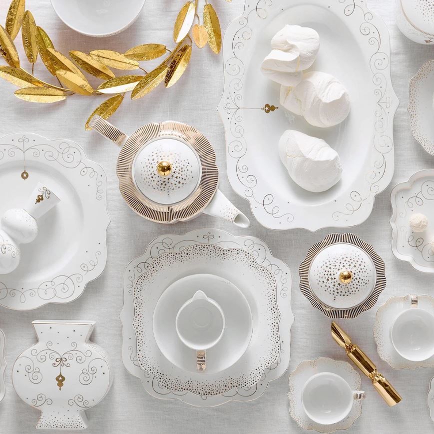 Beyaz Porselen Servis Tabağı 40 Cm Royal Gold White Collection by Pip Studio