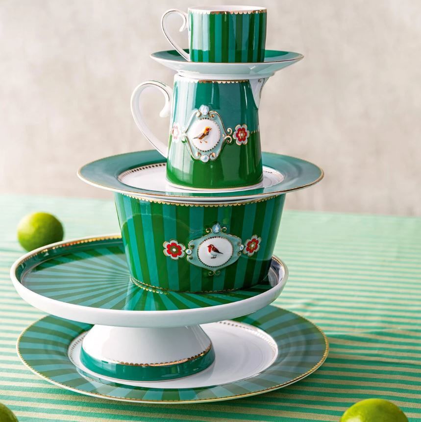 Yeşil Porselen Kek Standı 24 Cm Love Birds Collection by Pip Studio