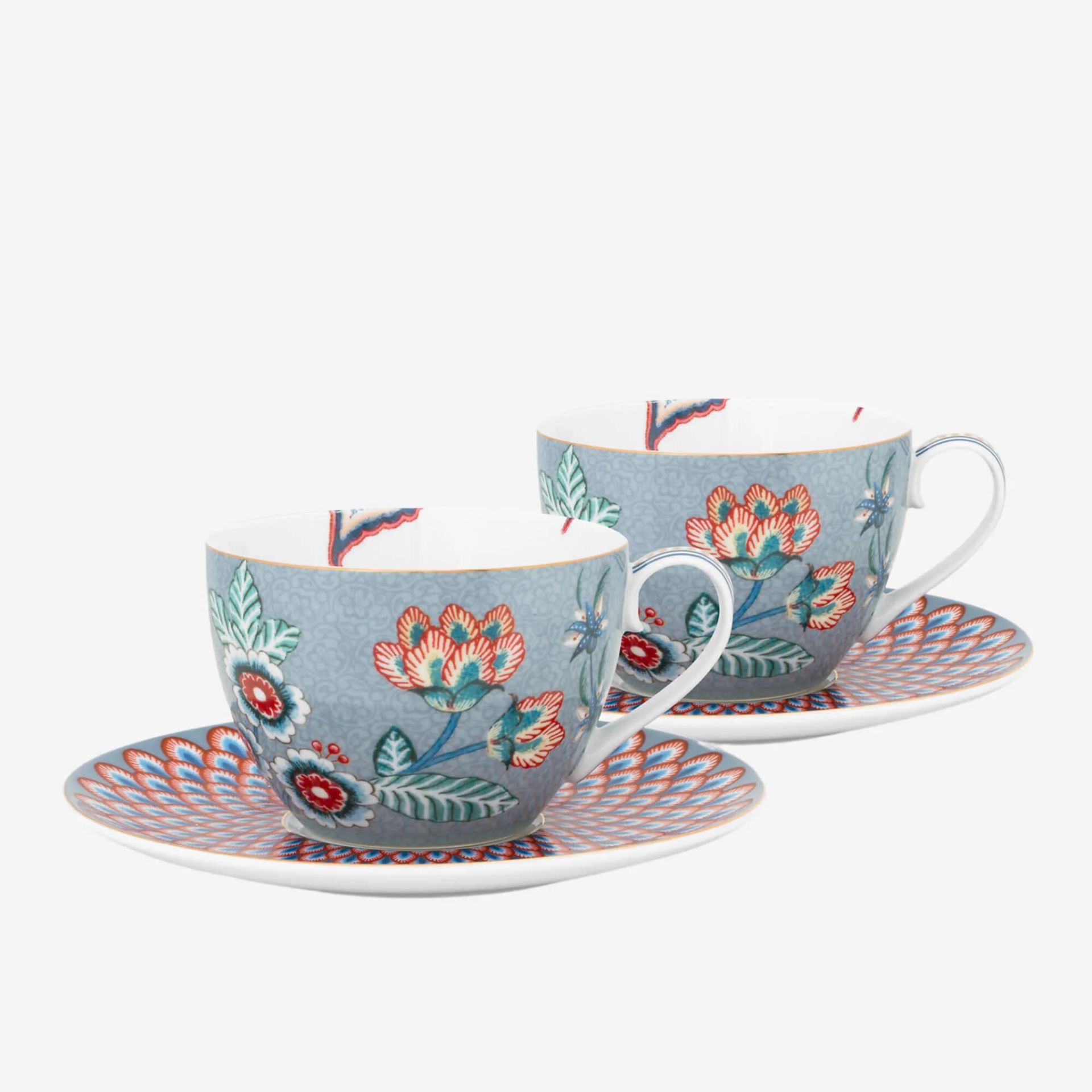 Flower Festival Mavi İkili Çay Fincanı Seti 280 ml.