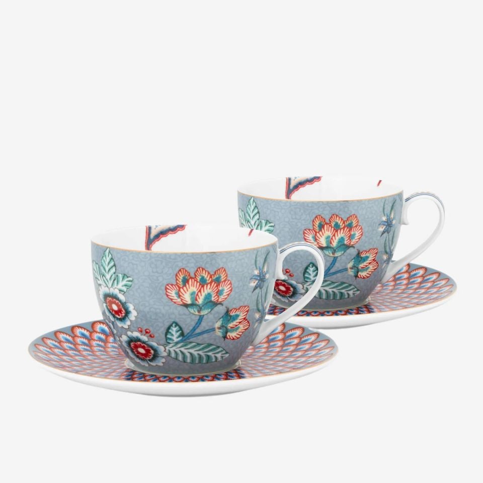 Flower Festival Mavi İkili Çay Fincanı Seti 280 ml.