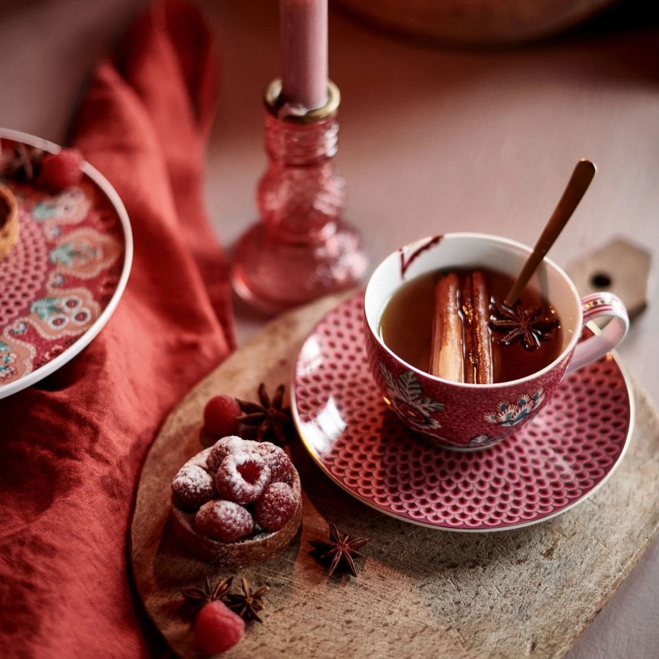 Flower Festival Kırmızı İkili Çay Fincanı Seti 280 ml.