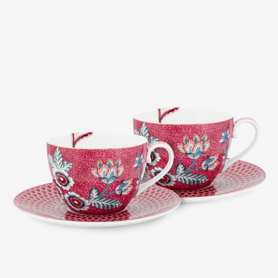 Flower Festival Kırmızı İkili Çay Fincanı Seti 280 ml.