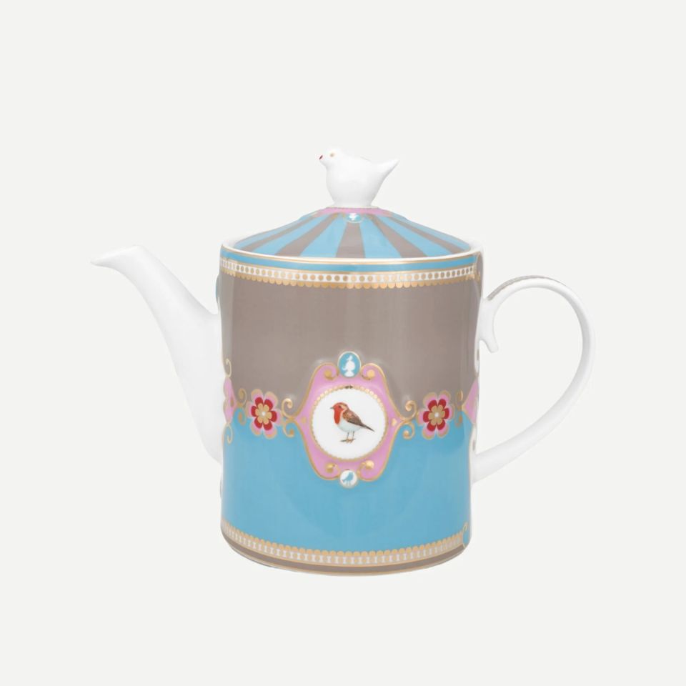 Love Birds Mavi/Haki Madalyon Desenli Demlik 1,3 Lt.