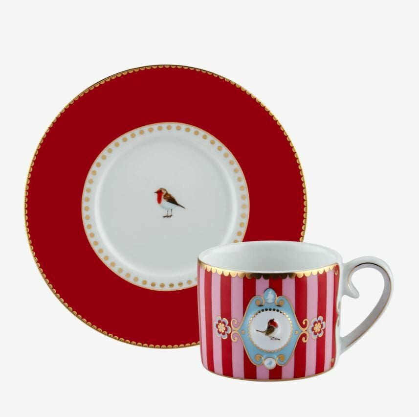 Kırmızı Pembe Porselen Kahve Fincanı 125 Ml Love Birds Collection by Pip Studio