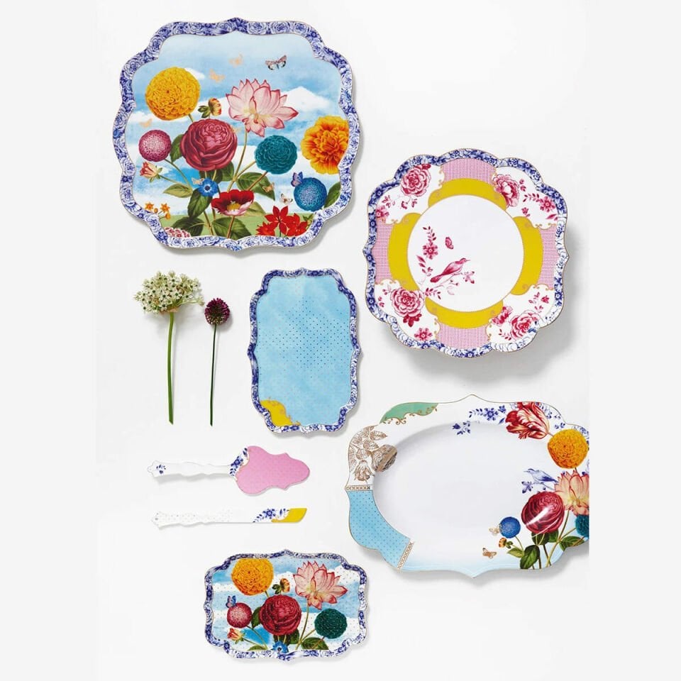 Royal Beyaz /Mavi Çiçek Desenli Oval Servis Tepsisi 40 cm.