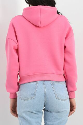 Kapşonlu Crop Sweat Pembe - 20959.1878.