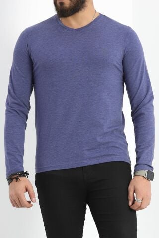 Uzun Kollu V Yaka Erkek Sweatshirt İndigo - 19647.200.