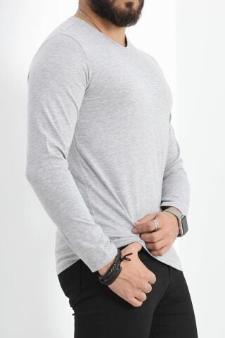 Uzun Kollu V Yaka Erkek Sweatshirt Gri - 19647.200.