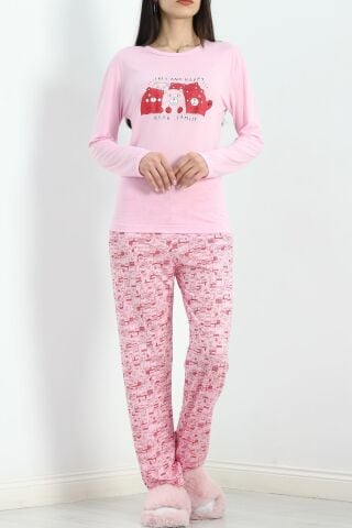 Baskılı Poliviskon Pijama Takımı Pembe - 302.1287.