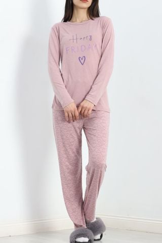 Baskılı Poliviskon Pijama Takımı Koyupembe - 302.1287.