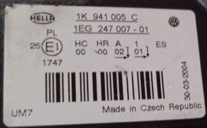 VOLKSWAGEN GOLF 5 SOL FAR 03-09 ORIJINAL CIKMA 1EG247007-01