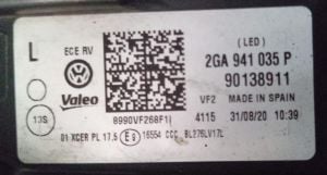 VOLKSWAGEN T-ROC FULL LED SOL FAR 18-22 ORIJINAL CIKMA 2GA941035P