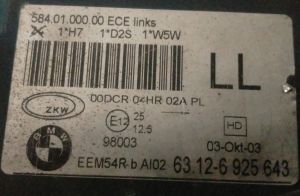 BMW 3 SERISI E46 XENON SOL FAR 01-05 ORIJINAL CIKMA 63.12-6925643 0301157281