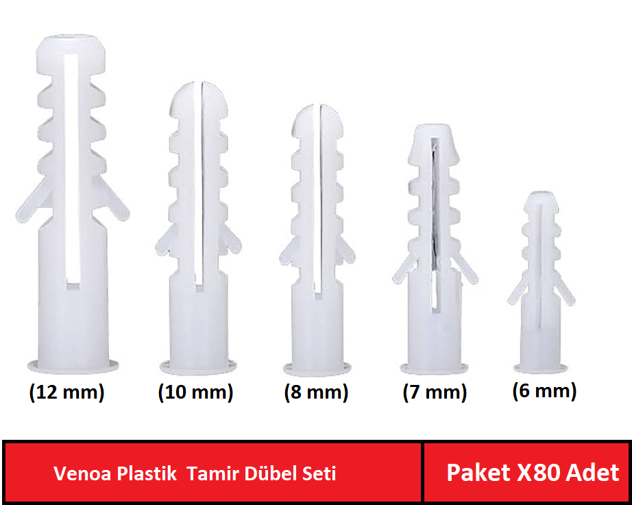 Venoa DB80 Plastik Dübel Karma Seti Paket 80 Adet