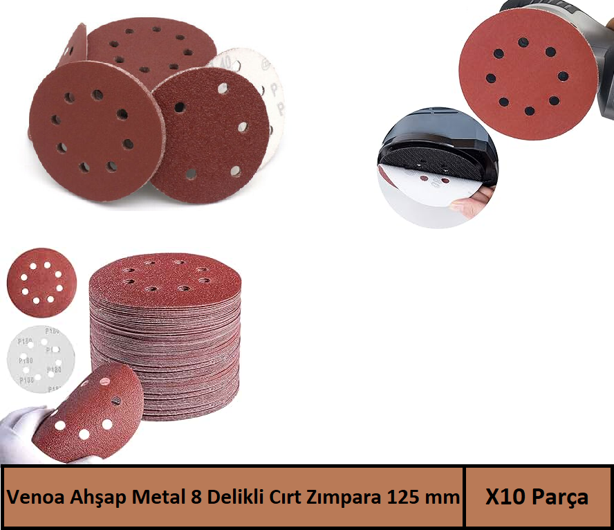 Venoa Ahşap Metal Delikli Cırt Zımpara Kağıdı 125 mm 10 Adet