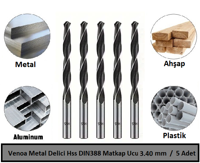 Venoa Metal Delici Hss DIN388 Matkap Ucu 3.40 mm Paket 5 Li