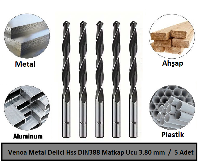 Venoa Metal Delici Hss DIN388 Matkap Ucu 3.80 mm Paket 5 Li