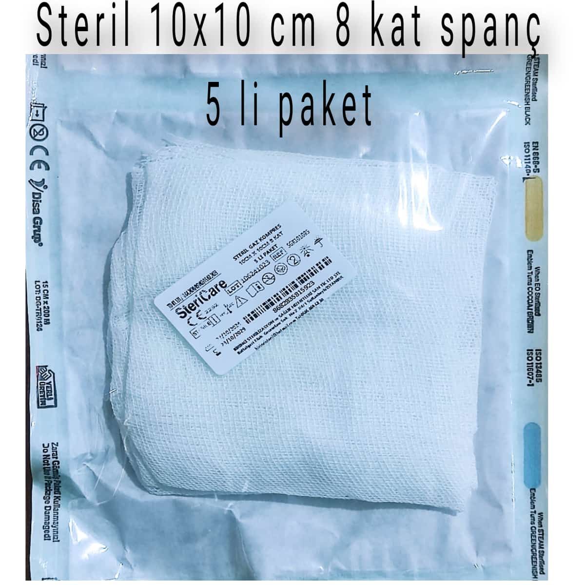 Steril Spanç 10x10 8 Kat 5 li -Paket Gaz Kopres