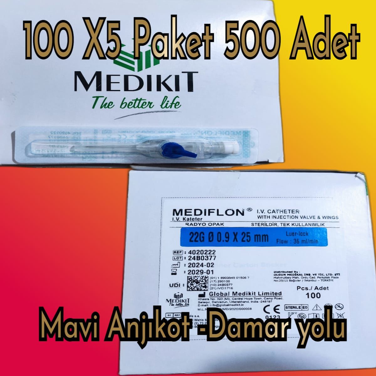 Kanül-Anjıkot- İntraket Mavi No: 22G 500' adet