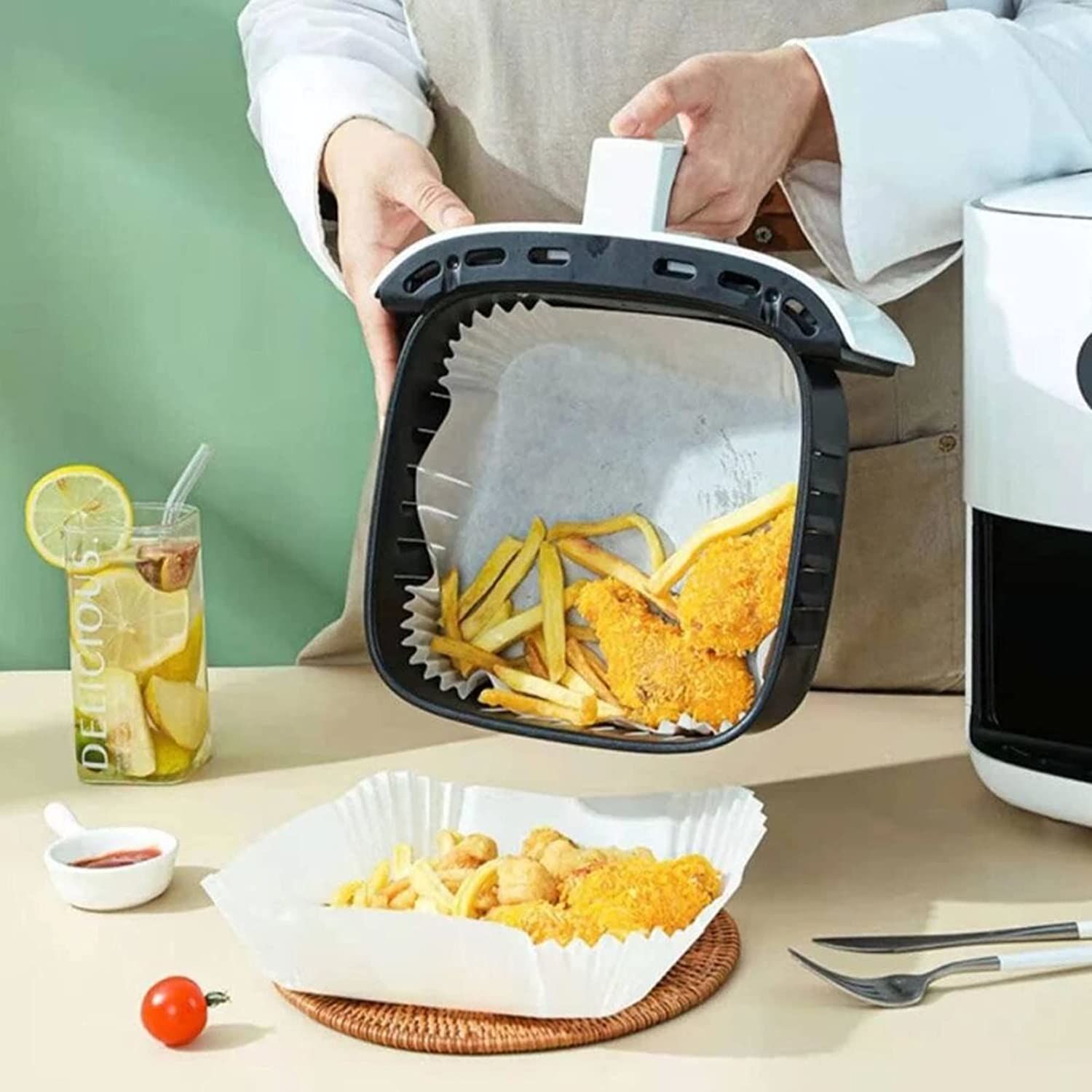 Air Fryer Pişirme Kağıdı Tek Kullanımlık Hava Fritöz Yağ Geçirmez 50 Adet (4513)