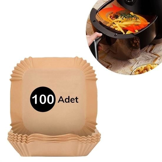 100 Adet Air Fryer Pişirme Kağıdı Tek Kullanımlık  Gıda Yağlı Kağıdı Kare Tabak Model (4513)