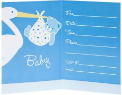 Baby Boy Stork Temalı Mavi Renk Baby Shower Davetiye 8 Adet (4513)