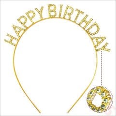 Altın Gold Renk Kristal Taşlı Parlak Happy Birthday Taç 16x17 cm (4513)