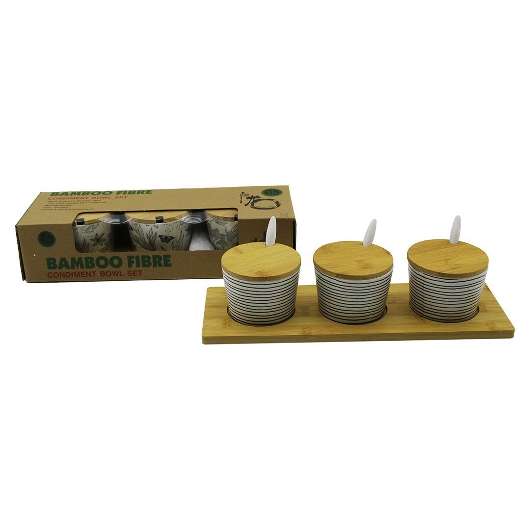 3 PCS BAMBU KAPAK - ALTLIK FİBER - MELAMİN BAHARATLIK TAKIM (4513)