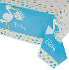 Baby Shower Masa Örtüsü Baby Boy Stork Leylekli Mavi Masa Örtüsü 137x274 cm (4513)