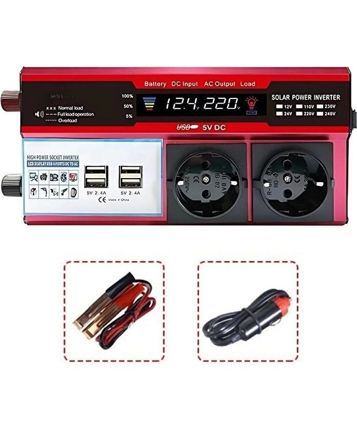 12v 2000w Modifiye Sinüs İnverter Araç Ve Güneş Enerjisi Uyumlu, Çift Usb, Çift Priz Ve Çakmaklık Epilons (4513)