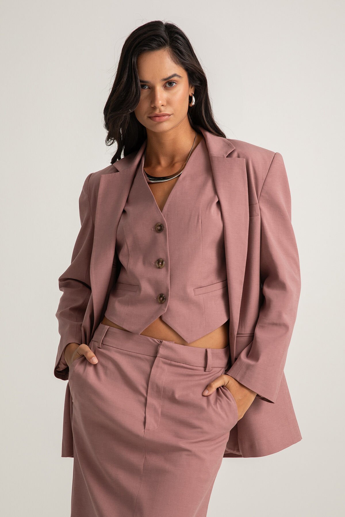 Tek Düğmeli Pembe Blazer Ceket