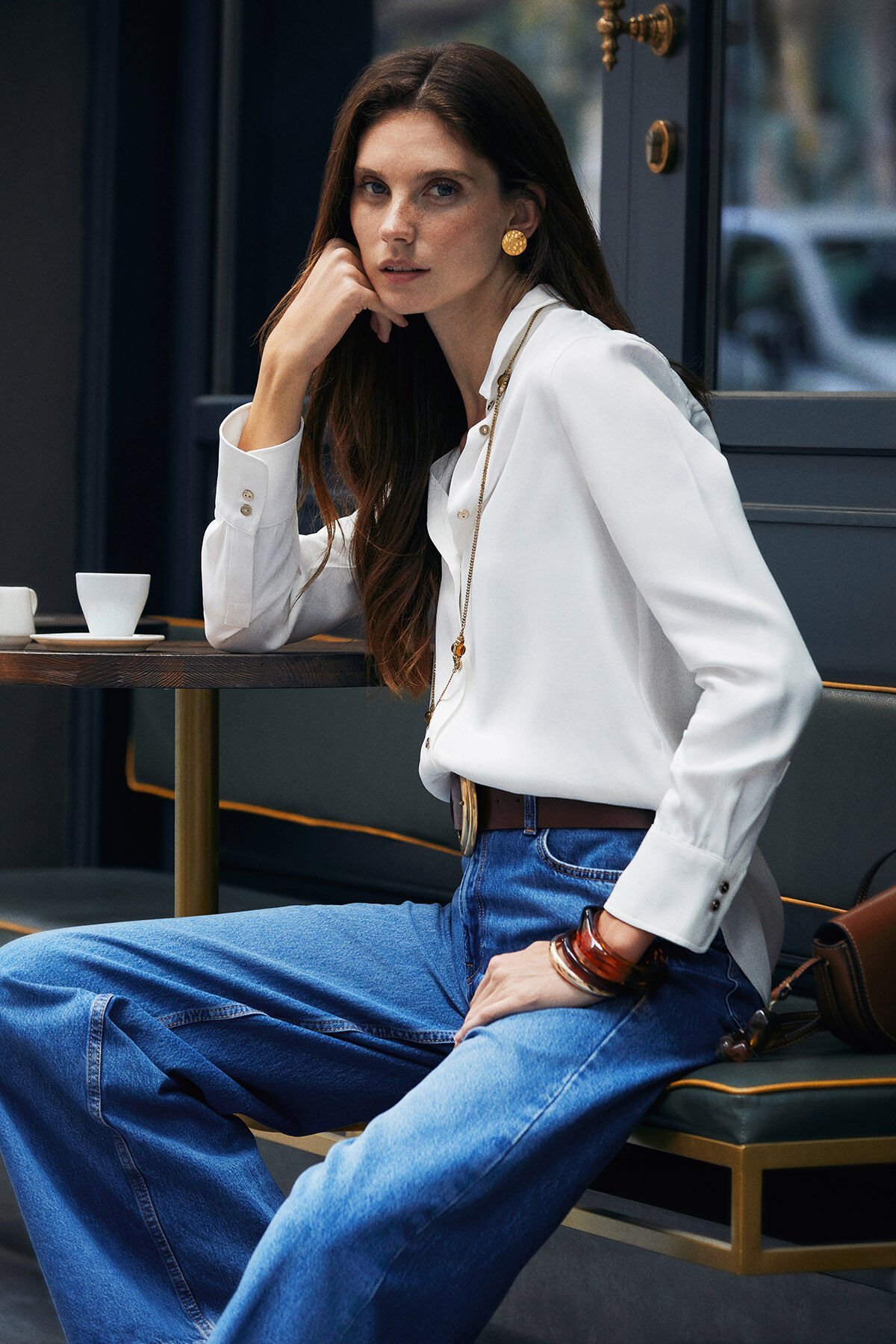 Beyaz Saten Smart Casual Gömlek